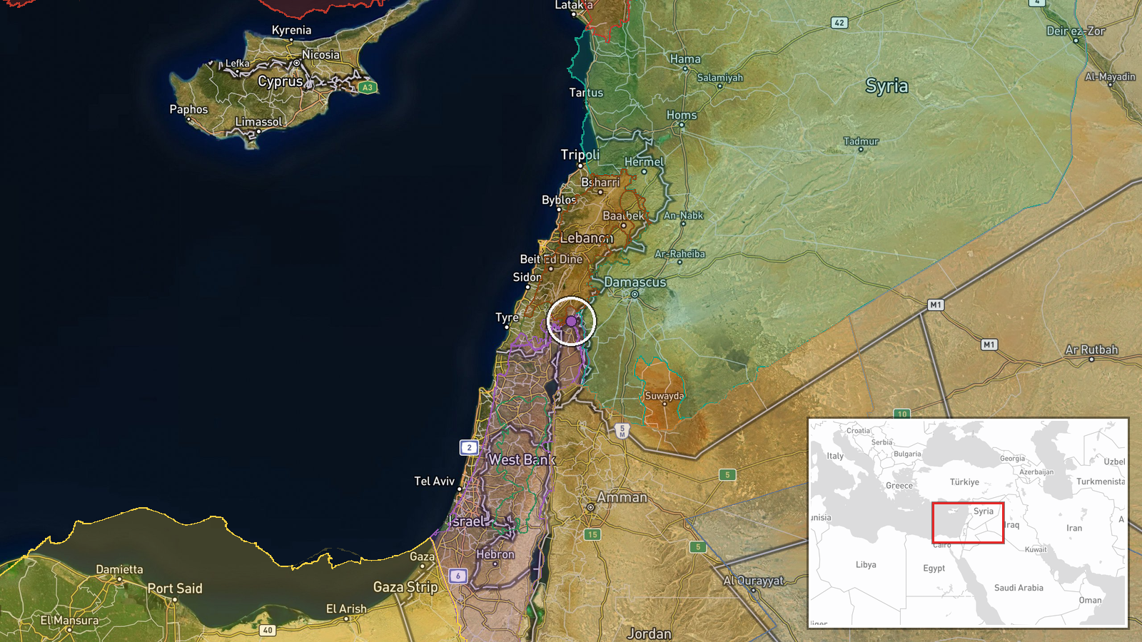 Um Bathneh - Al-Ajraf Road, Quneitra Countryside, Syria — Security location map
