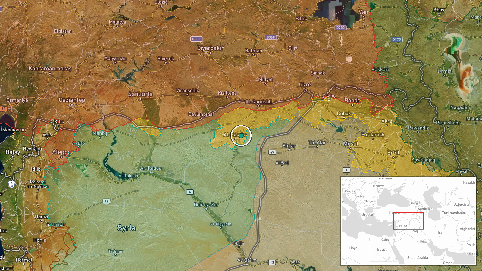 Jabal Kokab (Mount Kokab), Al-Hasakah Governorate, Syria — Security location map
