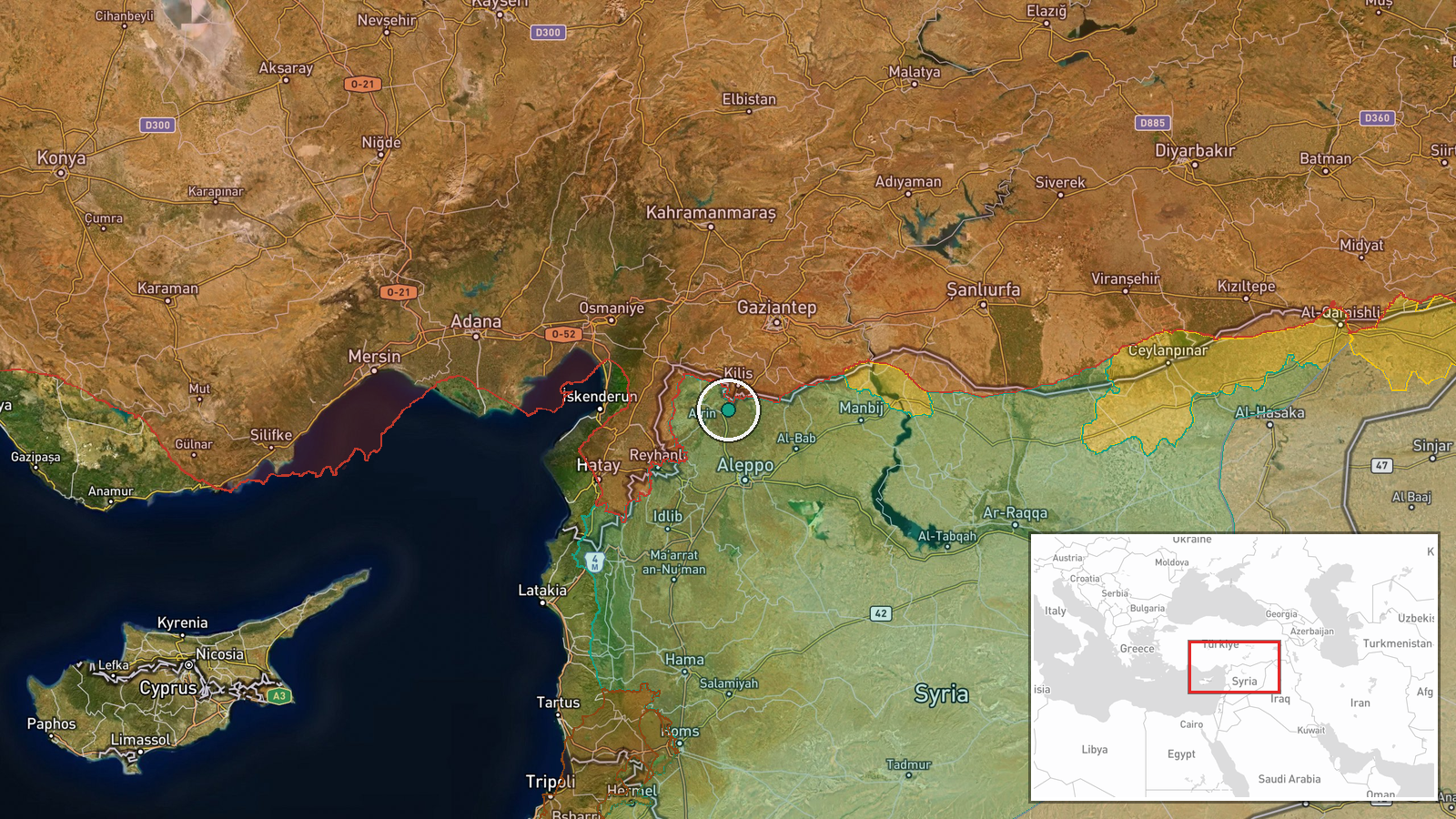 Azaz, Aleppo, Syria — Humanitarian Aid location map