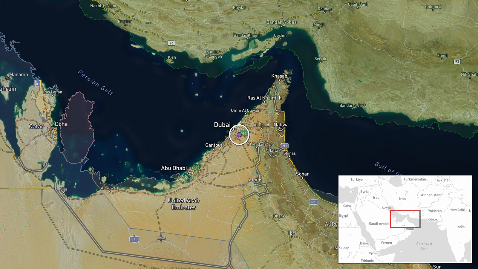Dubai International Airport, Dubai, UAE — Airspace Closure location map