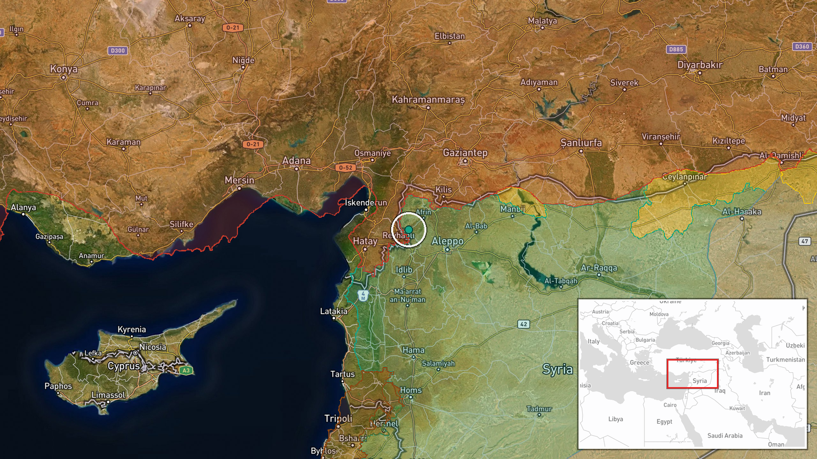 Jindires, Aleppo Governorate, Syria — Humanitarian Aid location map