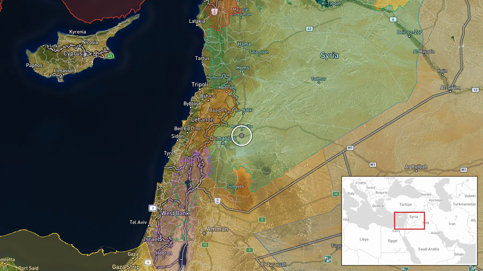 Al-Dumayr, Rif Dimashq, Syria — Explosion location map