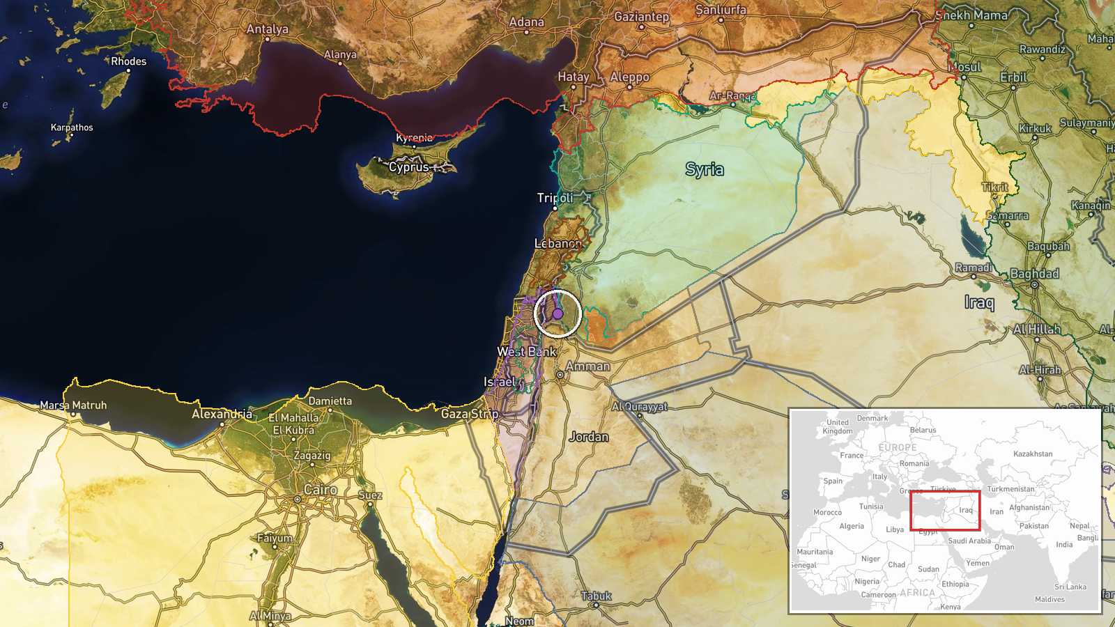Sida Al-Hanout, Quneitra Governorate, Syria — Artillery location map