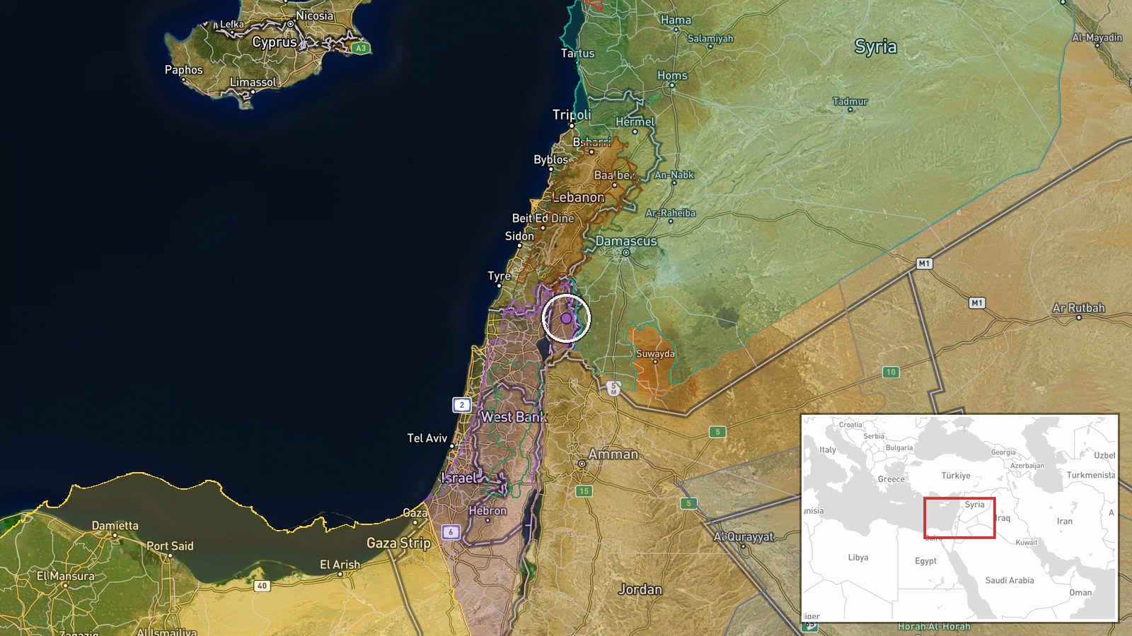Quneitra Governorate, Golan Heights, Syria — Security location map