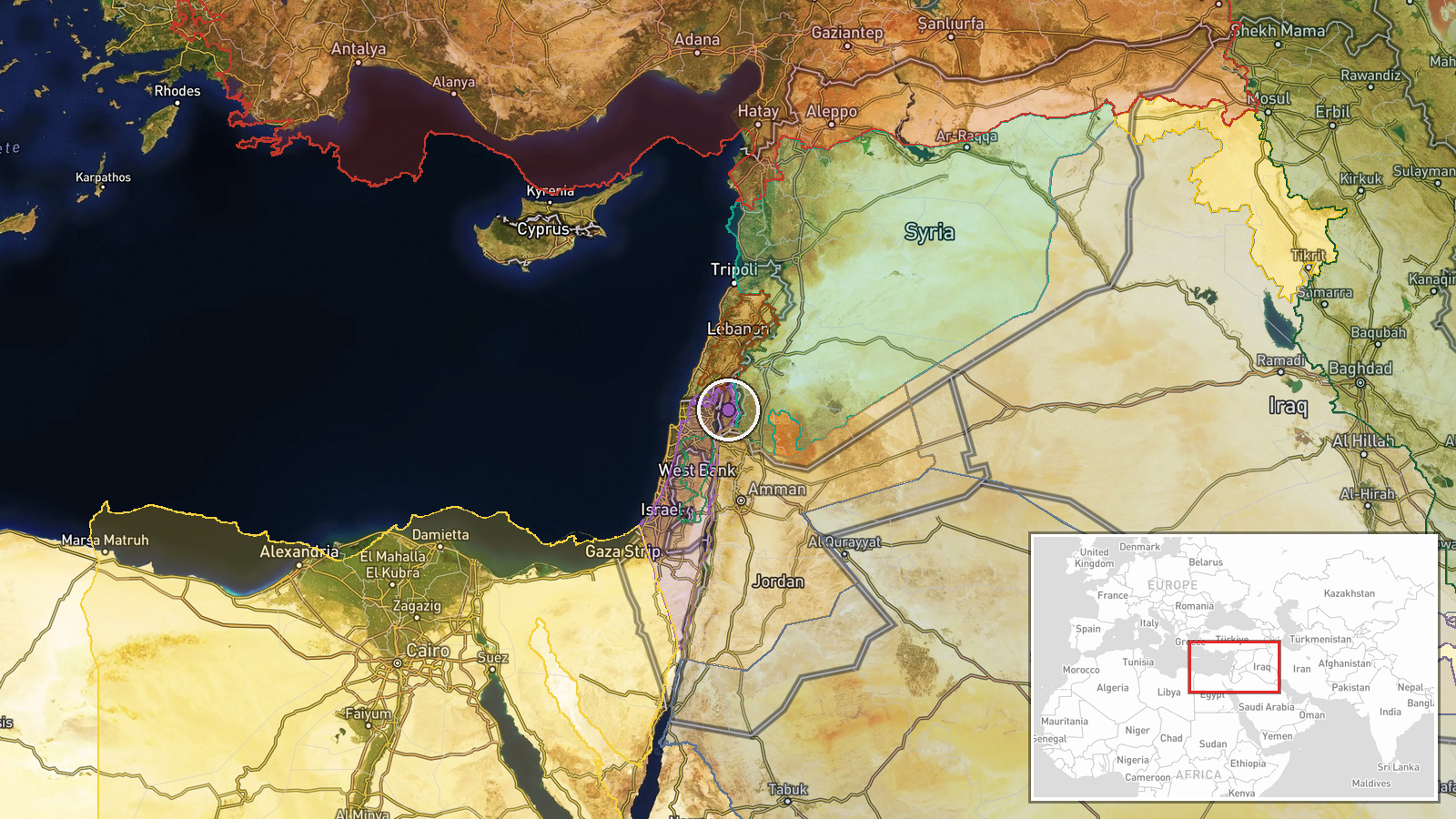 Golan Heights border, Israel-Syria demarcation line — Security location map