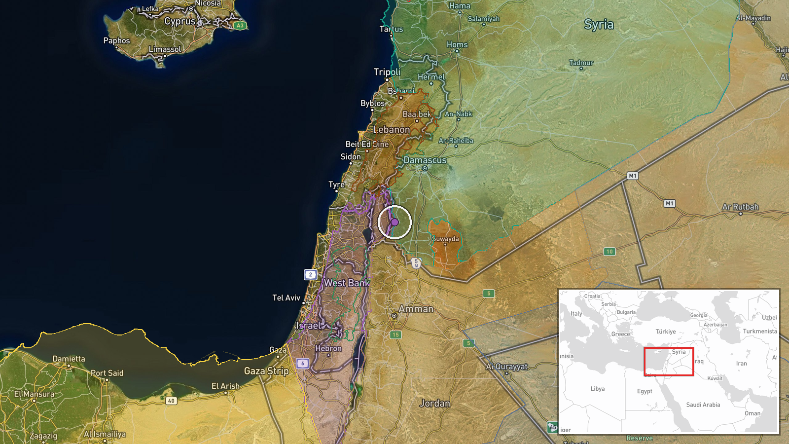 Road between Ain Dhikr and Saida, Daraa-Quneitra Border, Syria — Security location map