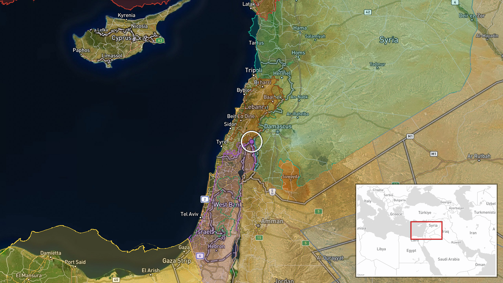 Mount Hermon (Jabal al-Sheikh), Quneitra, Syria — Security location map