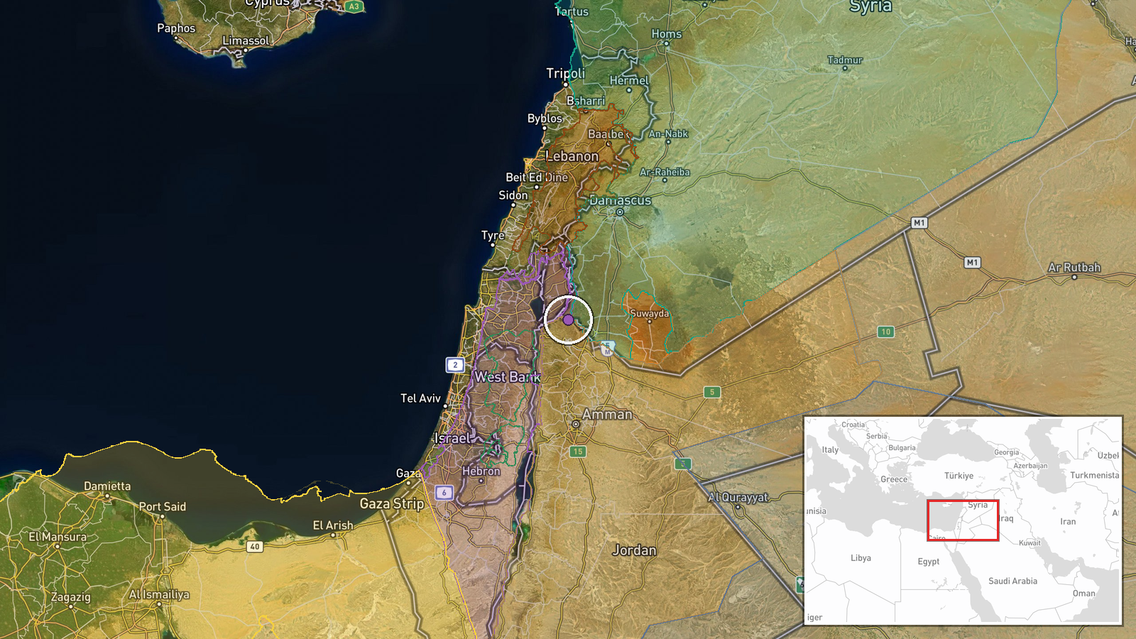 Tel Ahmar ash-Sharqi, Quneitra Governorate, Syria — Combat location map