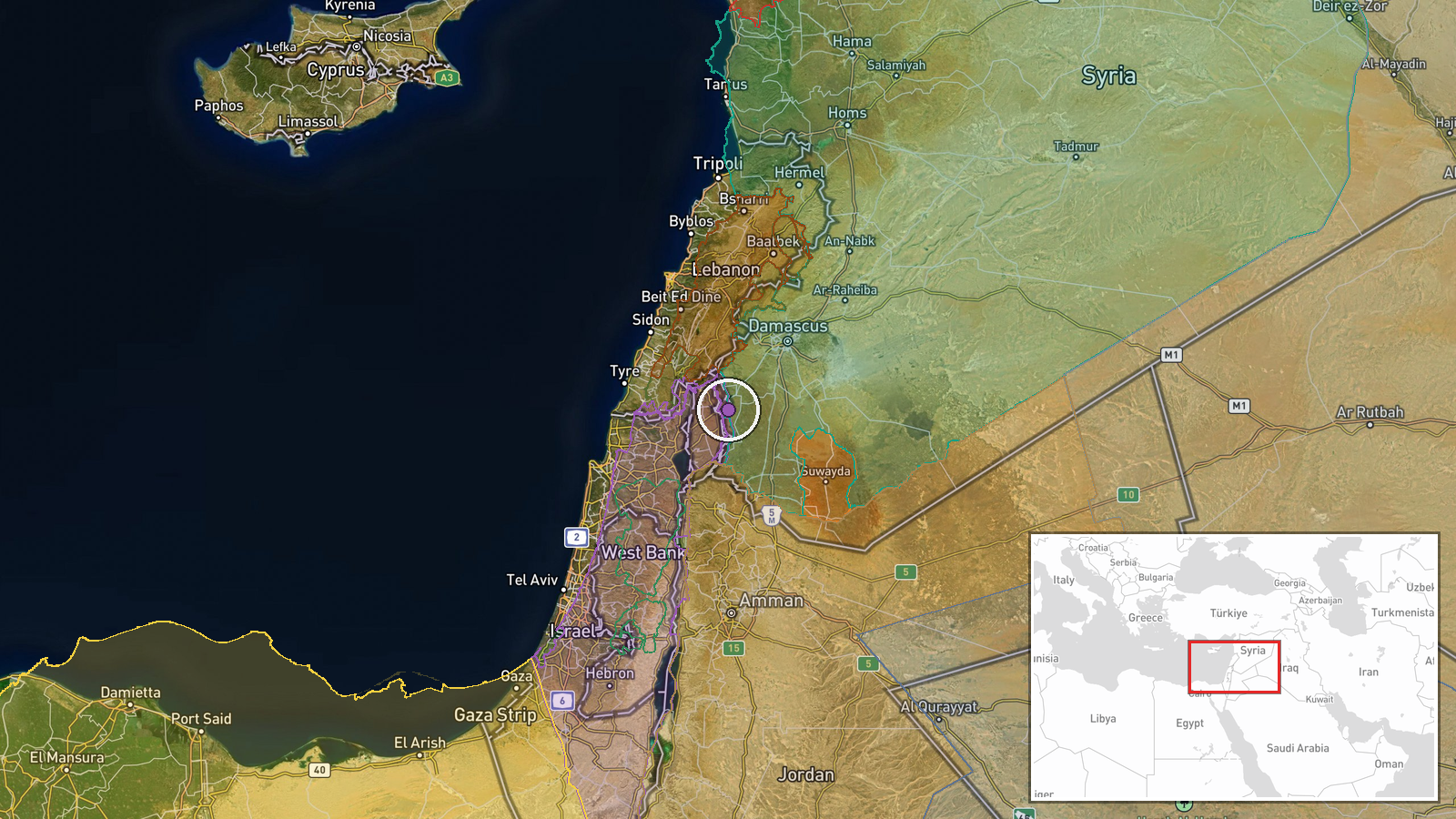 Um al-Azam - Um Bathana road, Quneitra Governorate, Syria — Combat location map