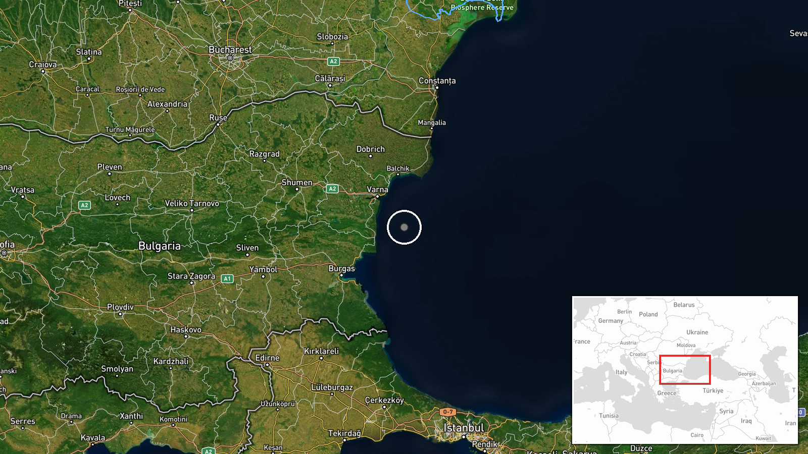 Black Sea, off Bulgarian coast — Naval location map