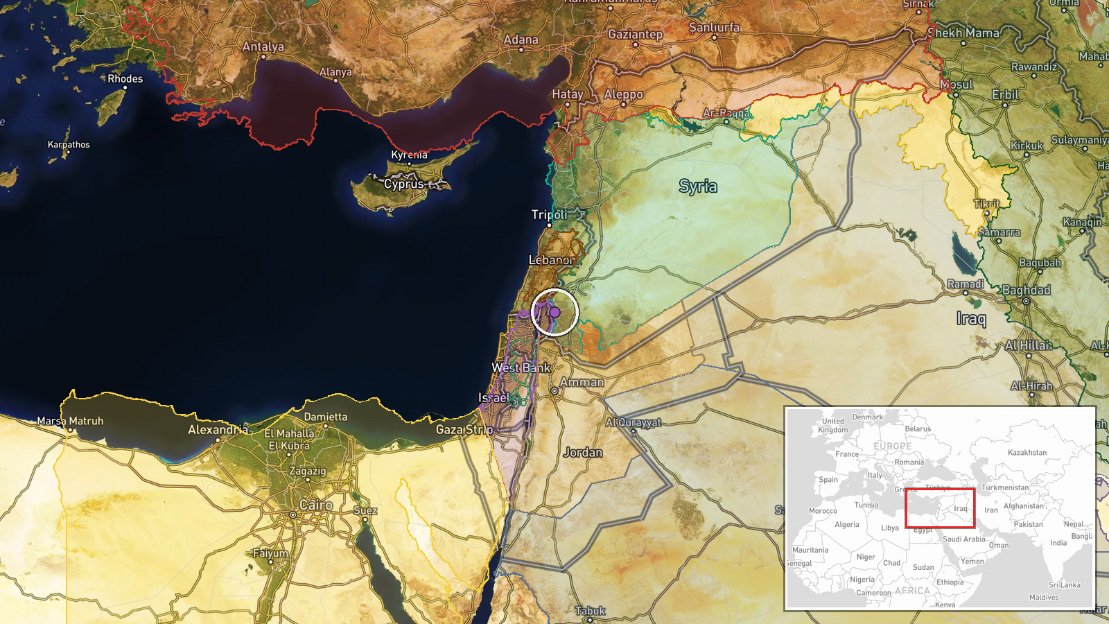Taranah, Quneitra Governorate, Syria — Artillery location map