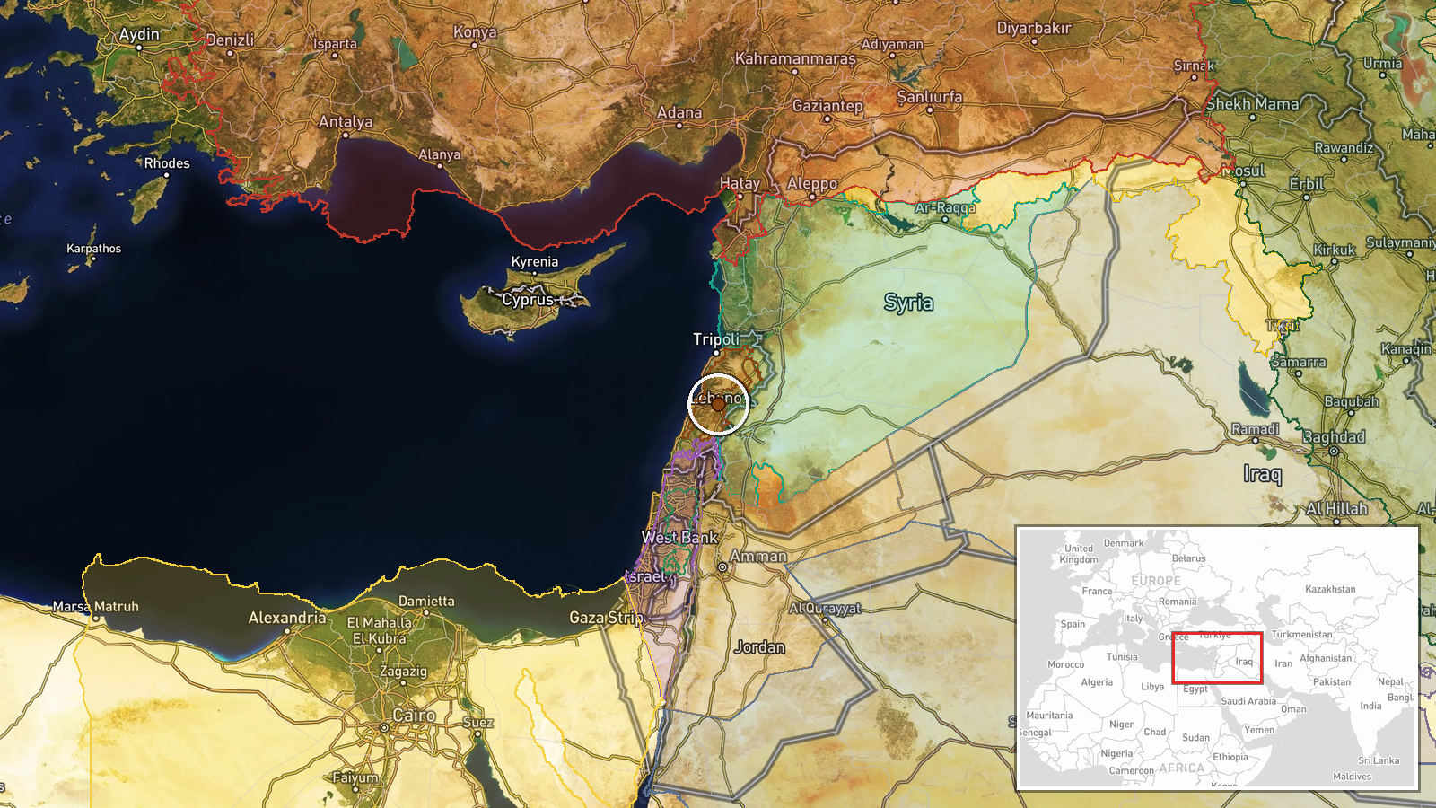 Lebanon (location not reported) — Security location map