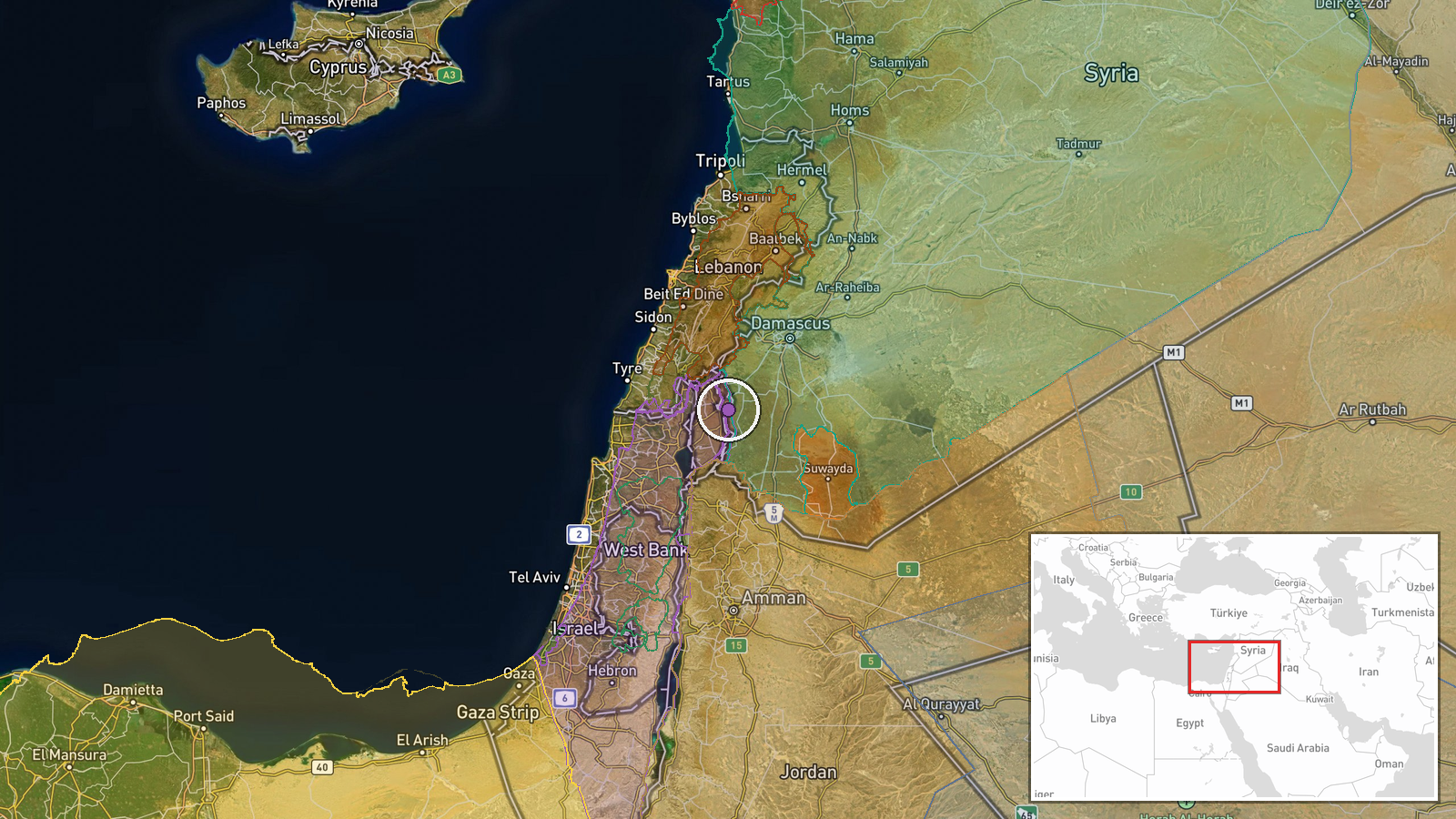 Al-Mu'akar, Quneitra Governorate, Syria — Convoy location map