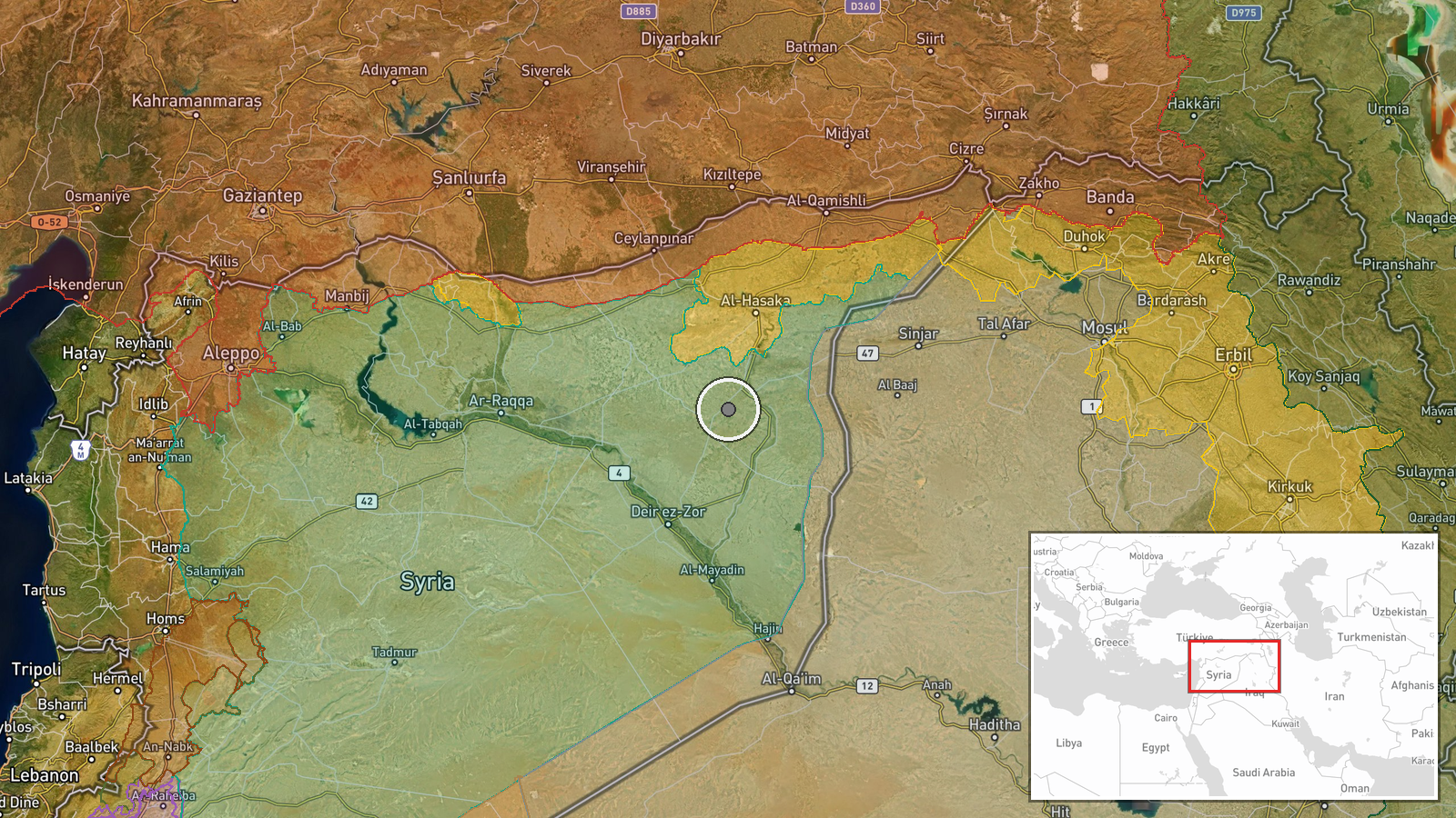 Al-Arbaidi, Al-Shaddadi area, Hasakah Governorate, Syria — Explosion location map