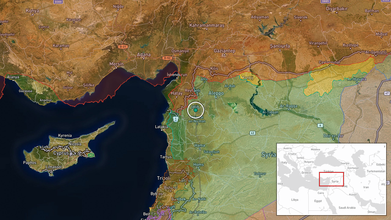 Jabal al-Zawiya, Idlib Governorate, Syria — Report location map