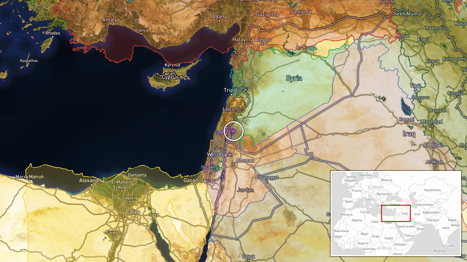 Tal Ahmar, Quneitra Governorate, Syria — Artillery location map