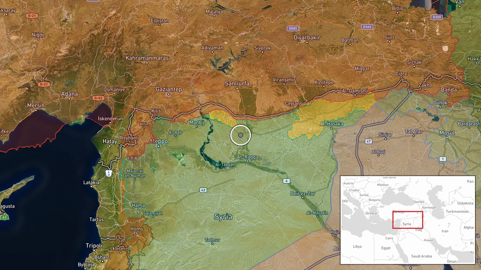 Ain Issa, Raqqa Governorate, Syria — Artillery location map