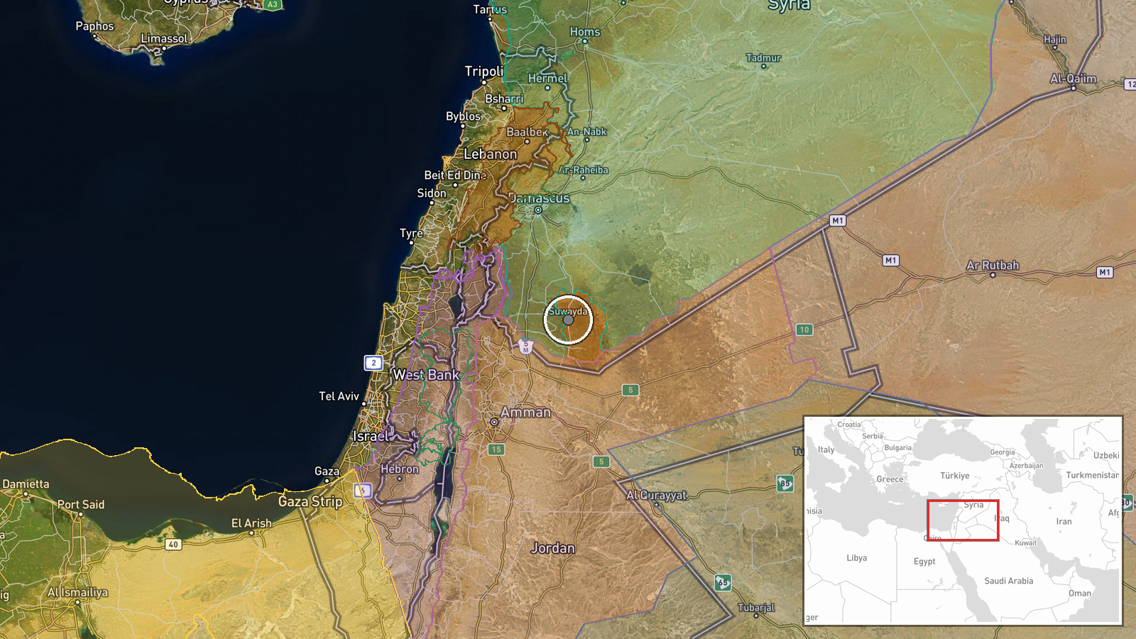 Umm al-Zeitoun checkpoint, Al-Suwayda Governorate, Syria — Security location map