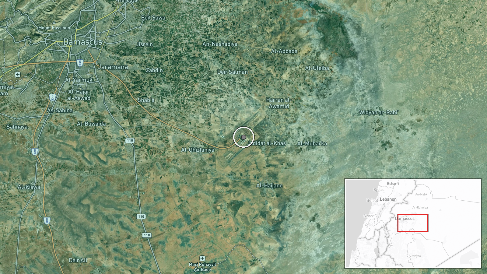 Damascus International Airport road, Damascus, Syria — Security location map