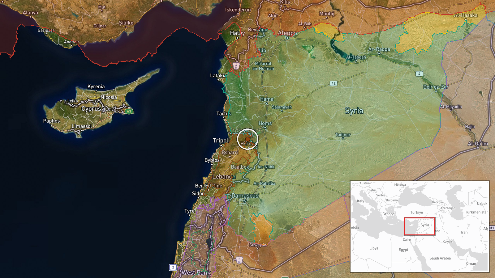 Akroum border area, Akkar, Lebanon — Police Operation location map