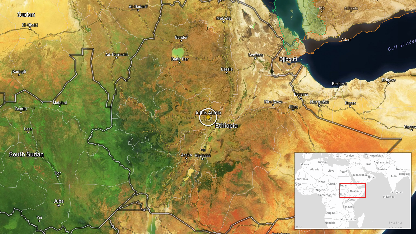 Ethiopia (location not reported) — Security location map