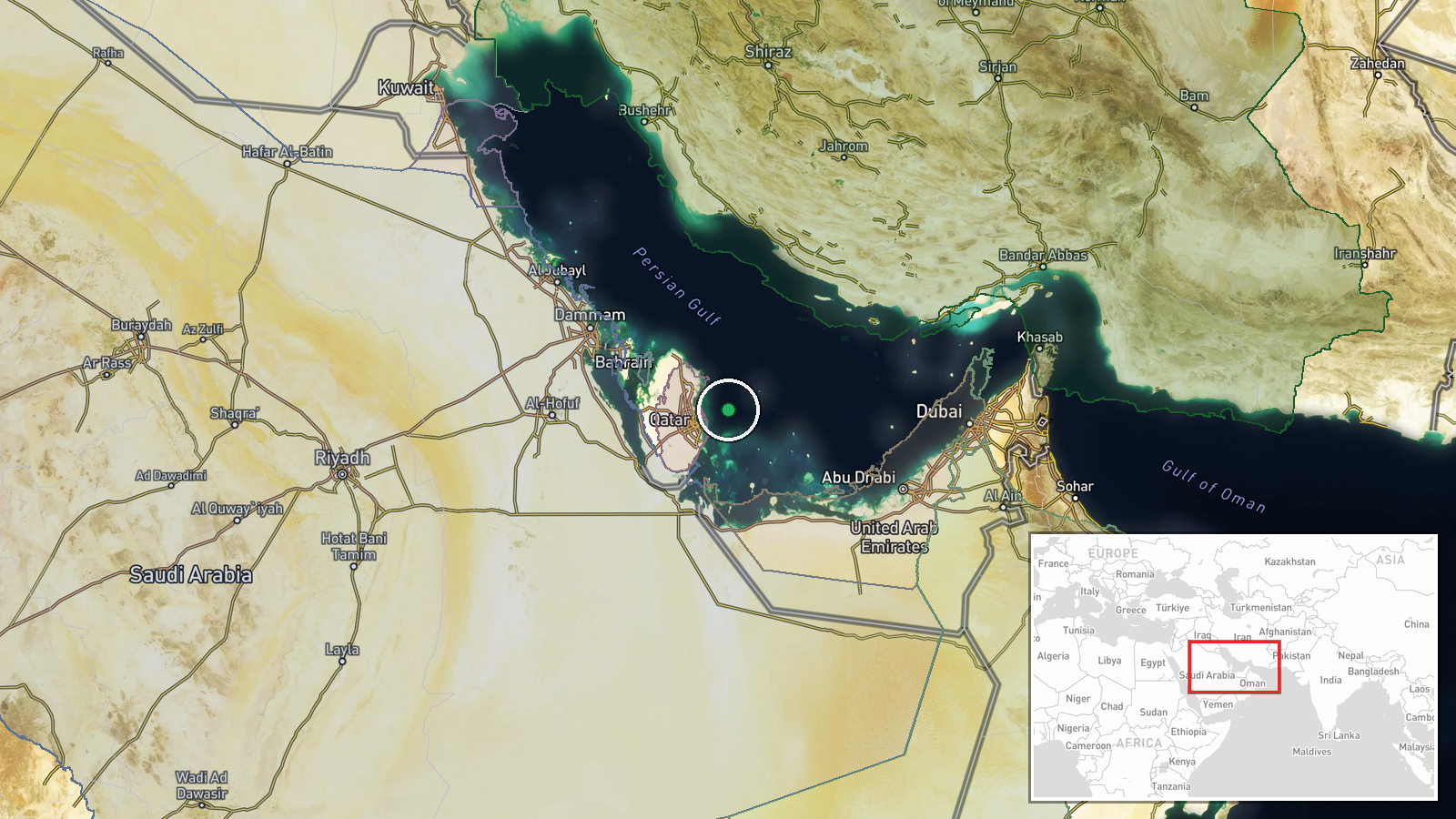 North Arabian Sea, off Qatar coast — Cargo Ship location map