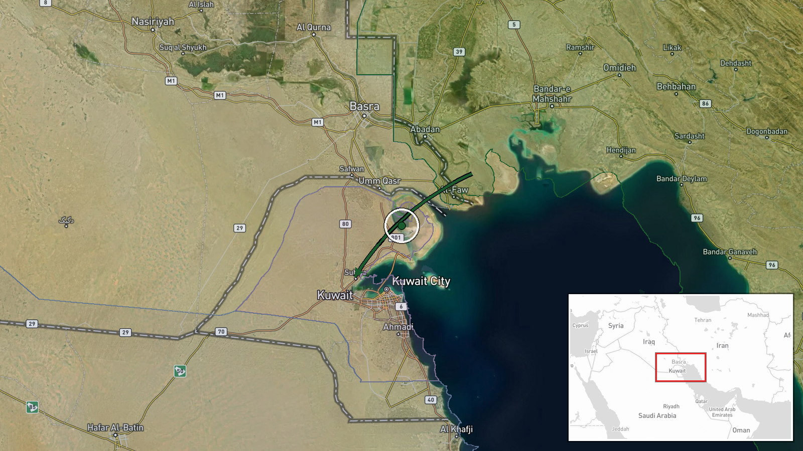 Kuwait (location not reported) — Ballistic Missile location map