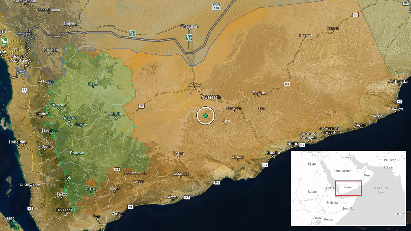 Yemen (Houthi-controlled areas) — Report location map