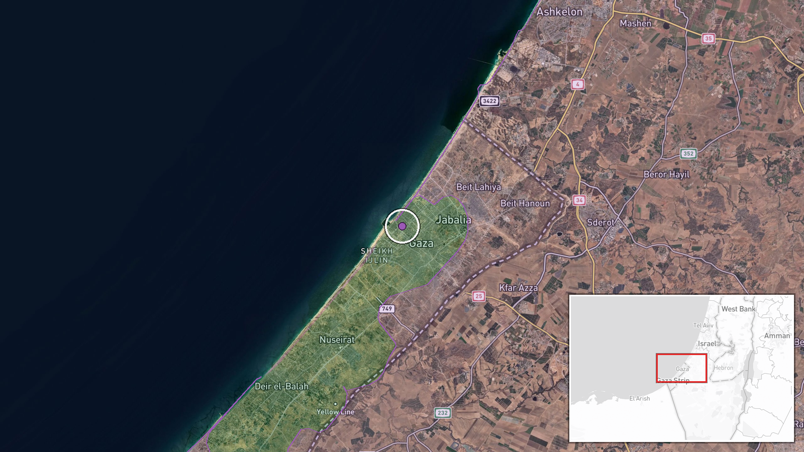 Al-Rimal, Gaza City, Gaza — Airstrike location map