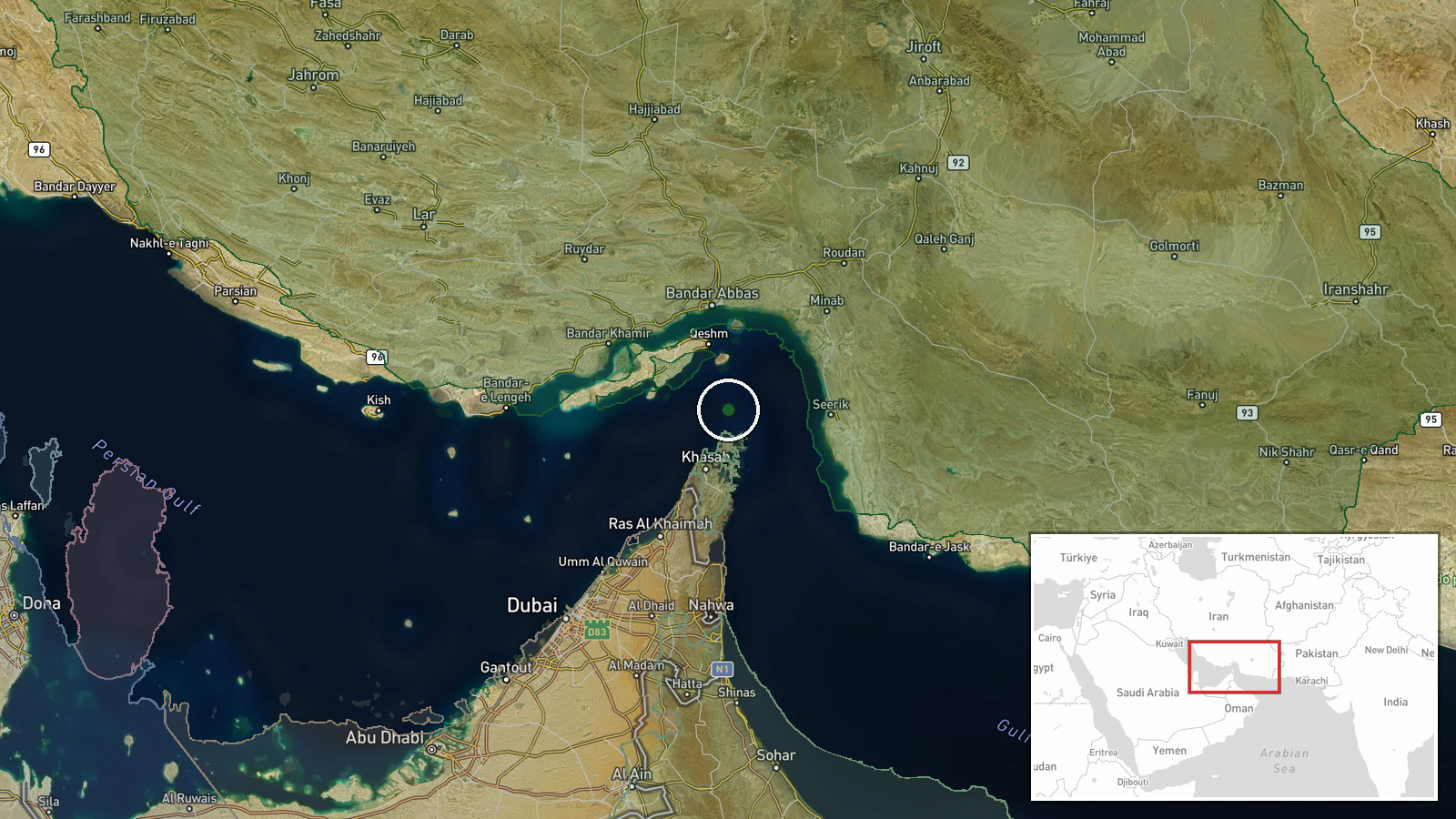 Gulf of Oman, Eastern Strait of Hormuz — Report location map