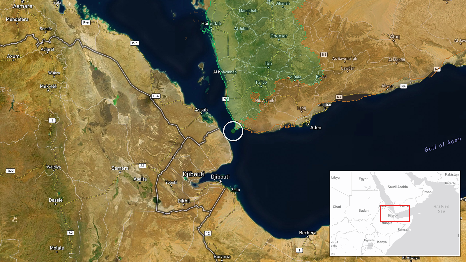 Bab al-Mandeb Strait coast, Yemen — Report location map