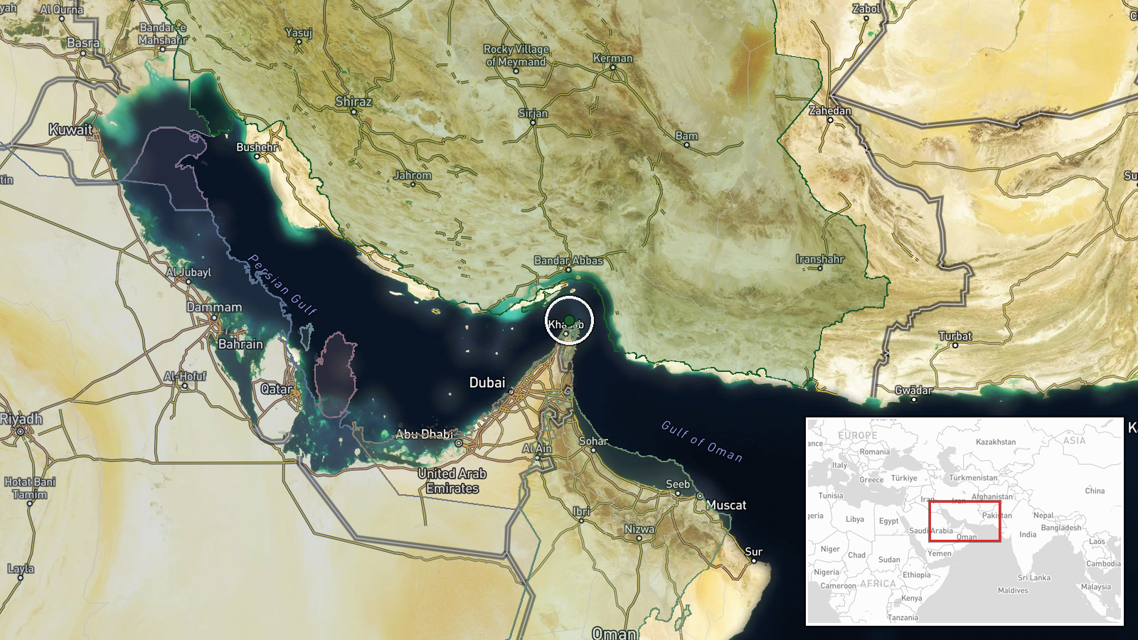 Southern Strait of Hormuz, Persian Gulf — Explosion location map