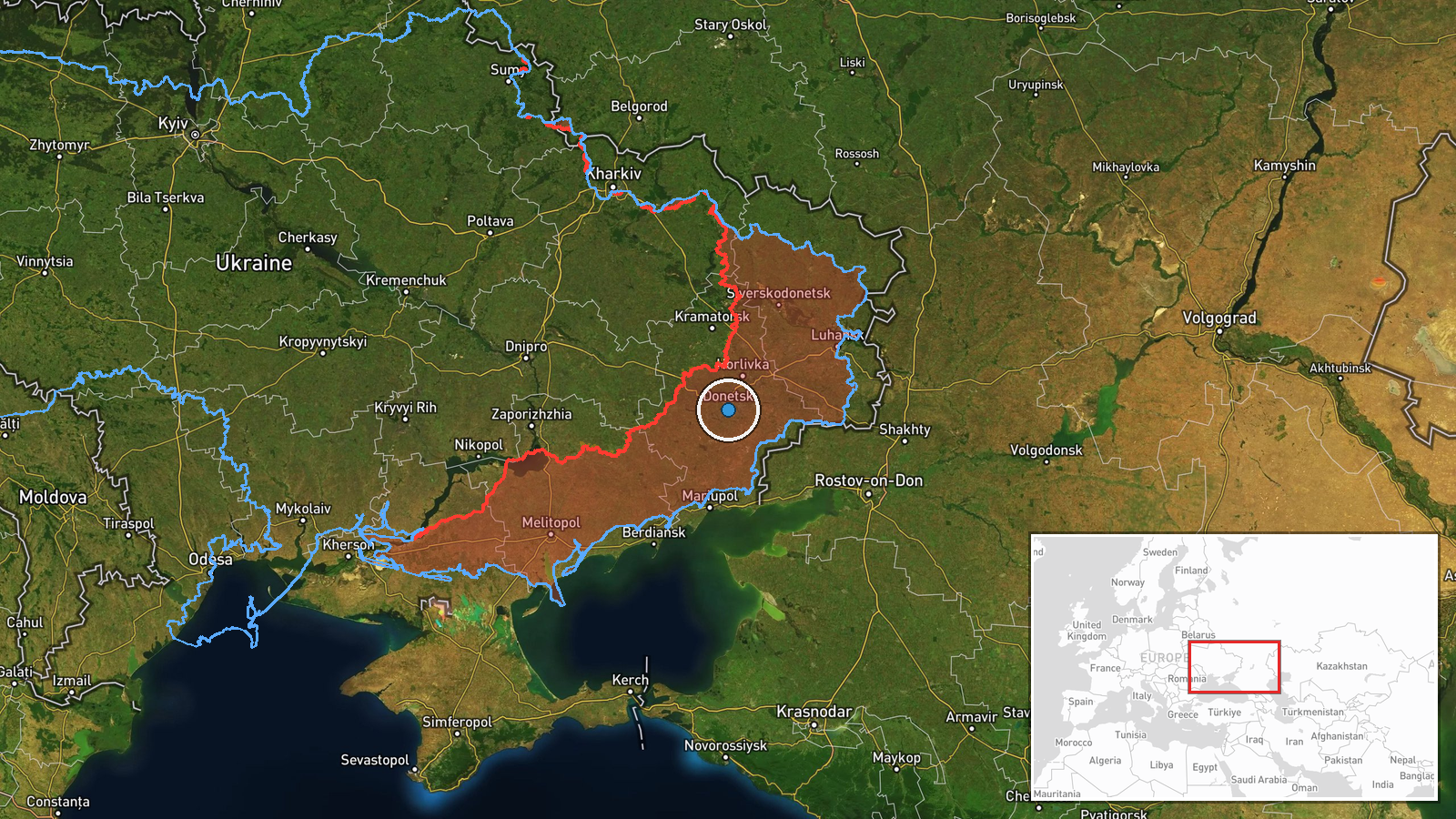 Eastern Ukraine front line, Ukraine — Report location map