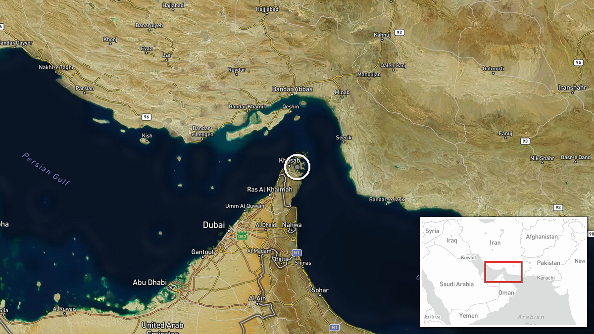 Strait of Hormuz, 12 NM north of Khasab, Oman — Ballistic Missile location map