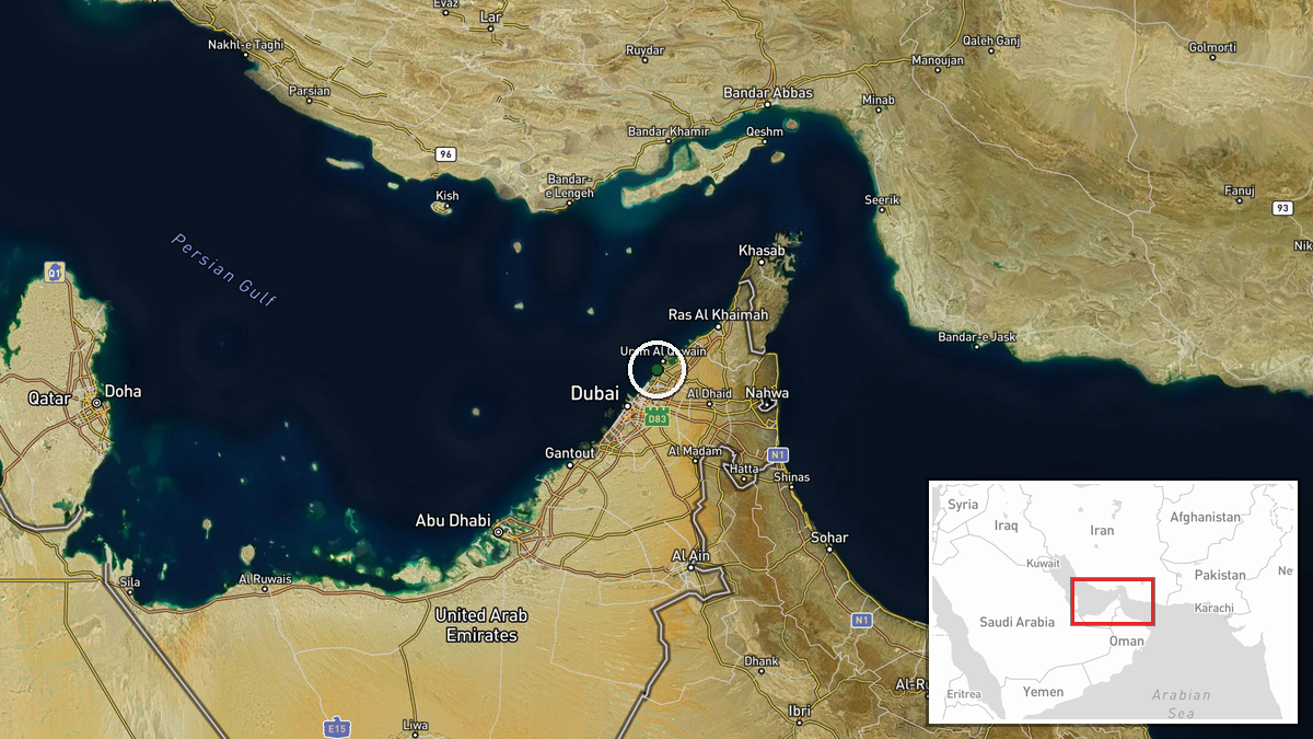 UAE Territorial Waters, Persian Gulf — Drone Shootdown location map