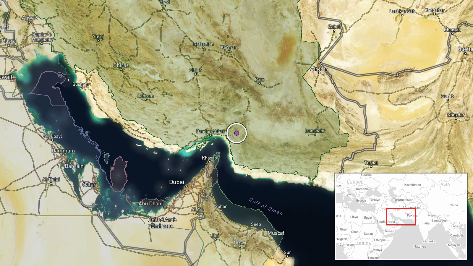 Kuhestak, Kerman Province, Iran — Airstrike location map