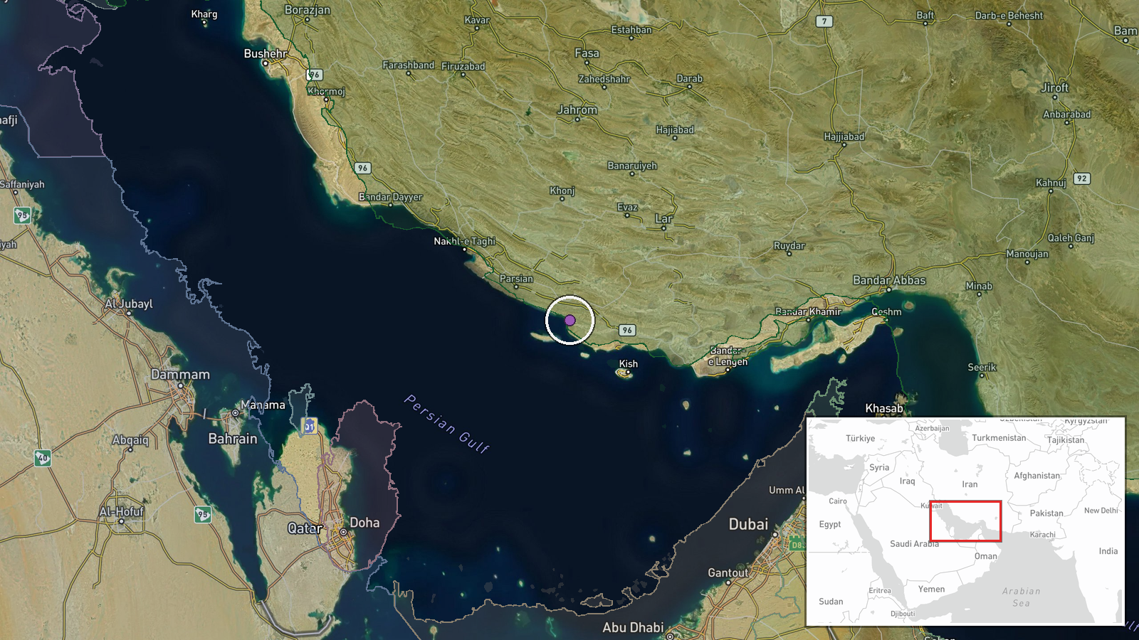 Persian Gulf, between Iran and UAE — Naval location map