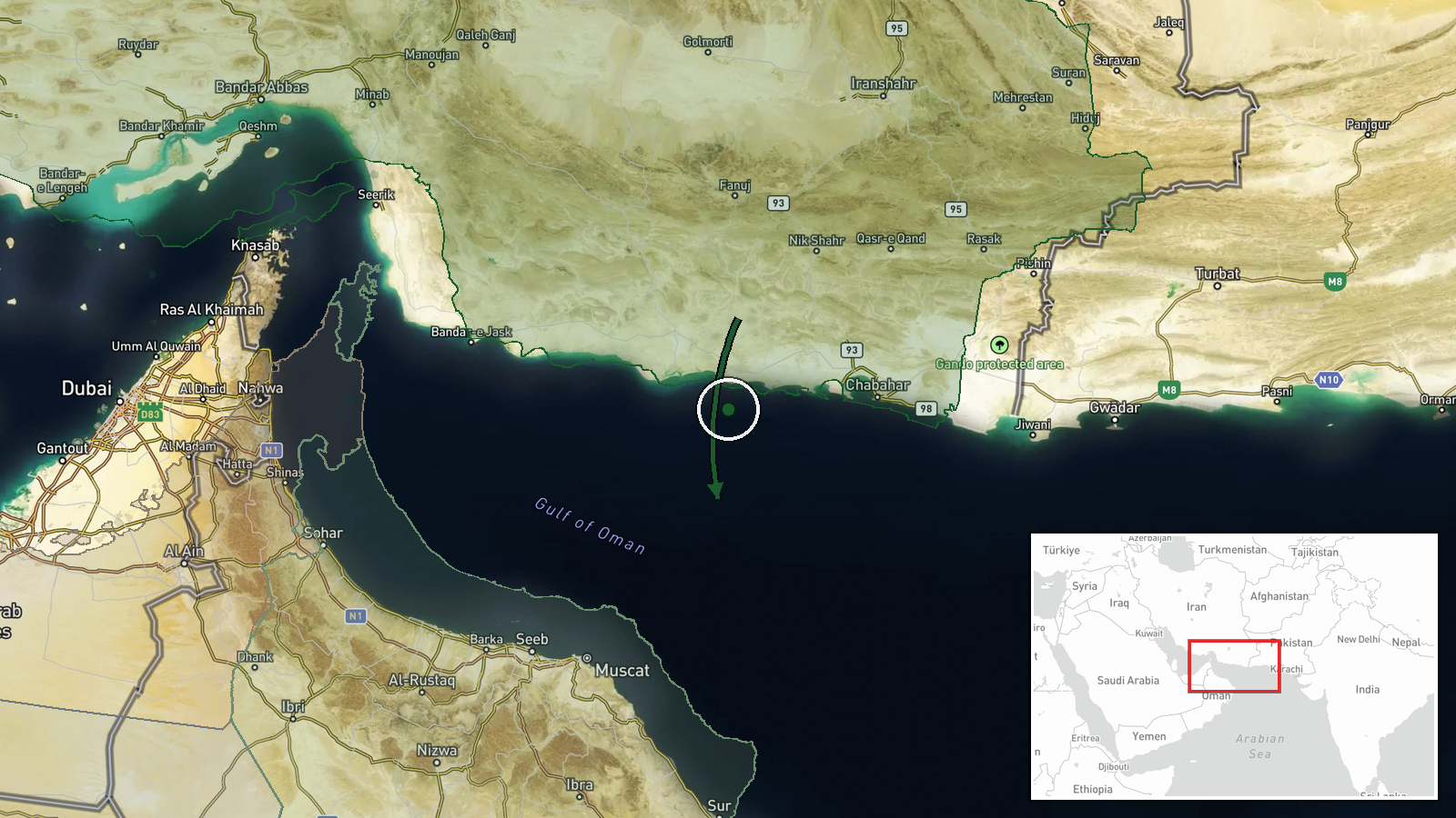 North Arabian Sea, Persian Gulf — Ballistic Missile location map