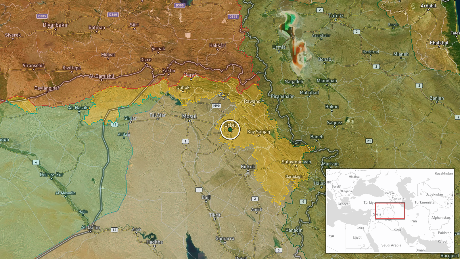 Erbil, Arbil Governorate, Iraq — Drone Shootdown location map