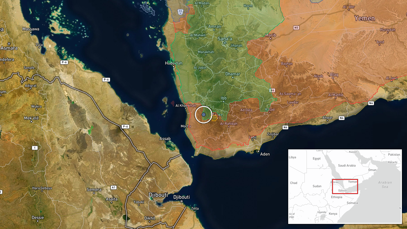 Maqbana, Taiz Governorate, Yemen — Drone Shootdown location map