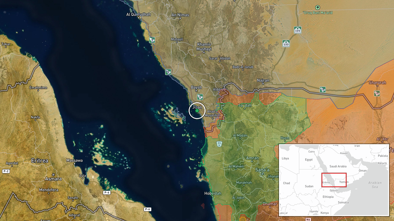 Jizan, Jizan Province, Saudi Arabia — Ballistic Missile location map