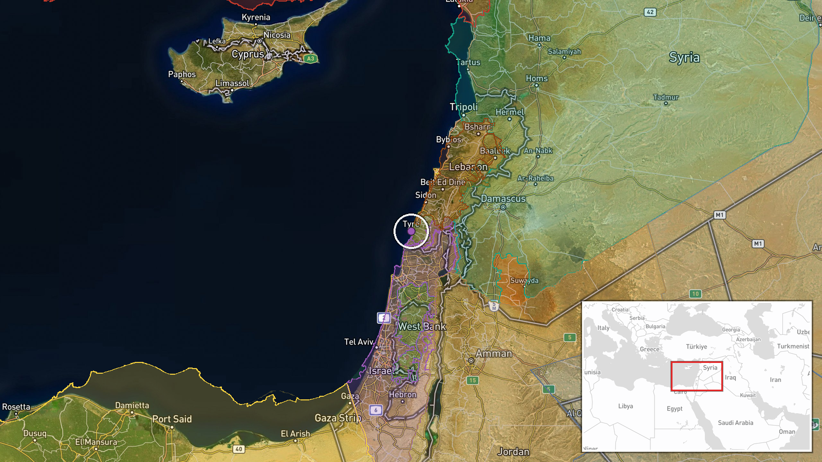 Tyre, South Governorate, Lebanon — Combat location map