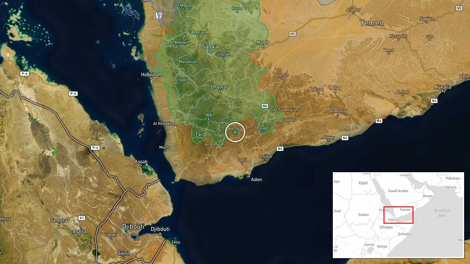 Al-Dhale'a City, Al-Dhale'a Governorate, Yemen — Security location map