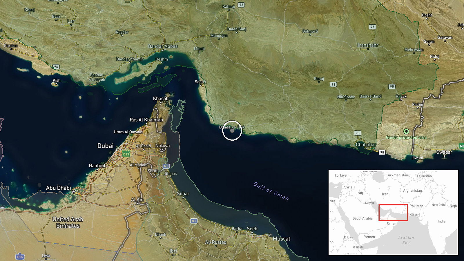 Jask, Hormozgan Province, Iran — Explosion location map