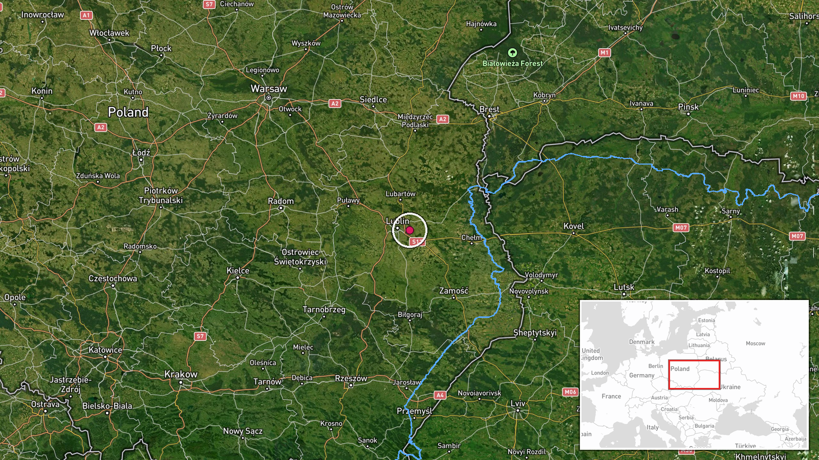 Poland-Ukraine border crossing, Lublin Voivodeship, Poland — Security location map