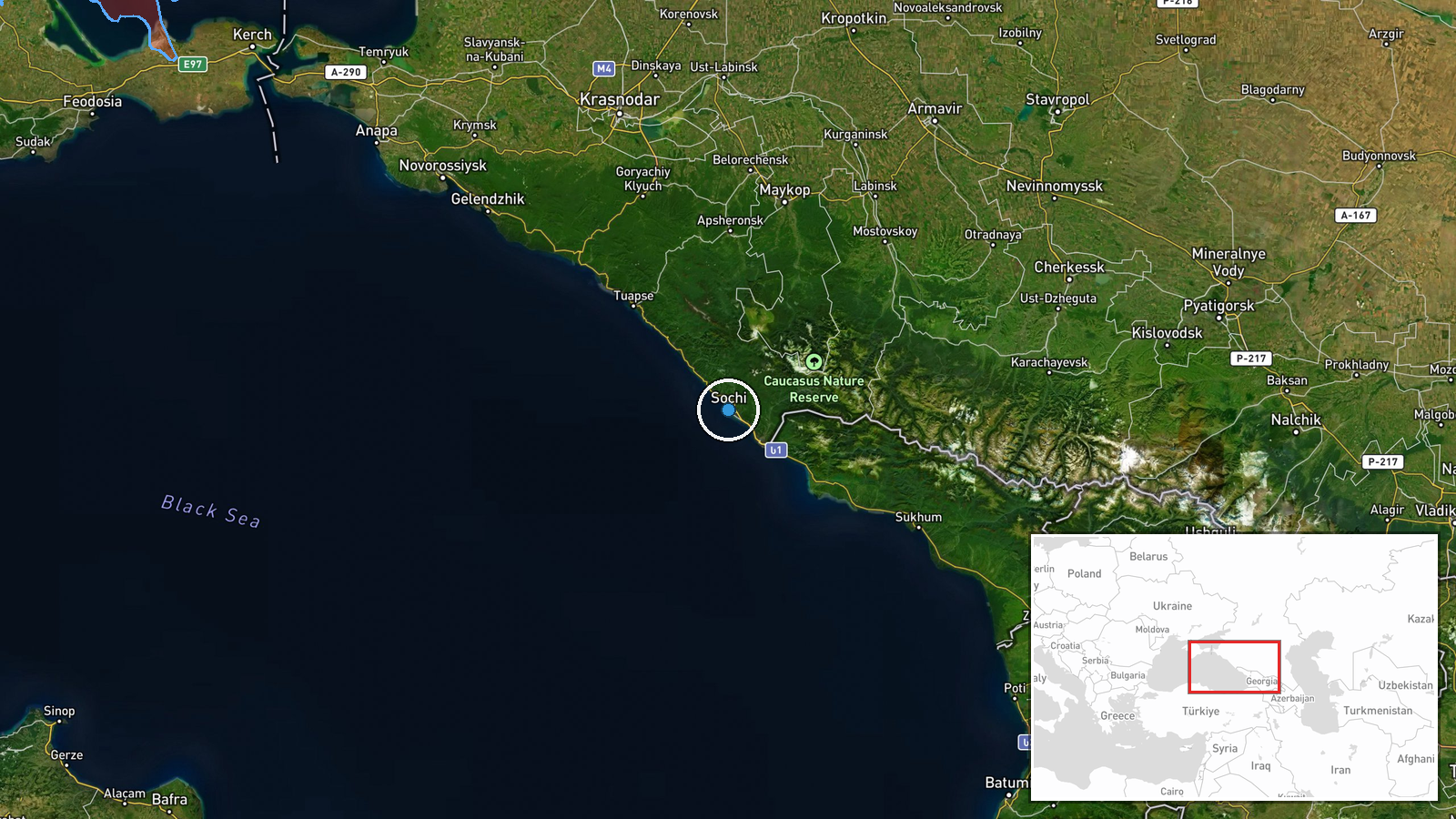 Off Sochi, Krasnodar Krai, Russia (Black Sea) — UAS Strike location map