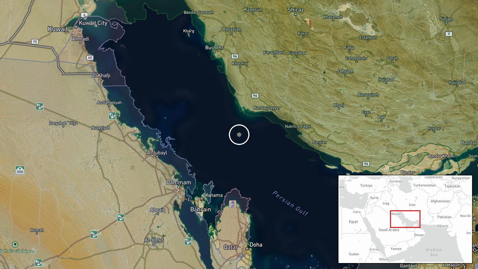 Near Hengam and Qeshm Islands, Persian Gulf, Iran — Naval location map