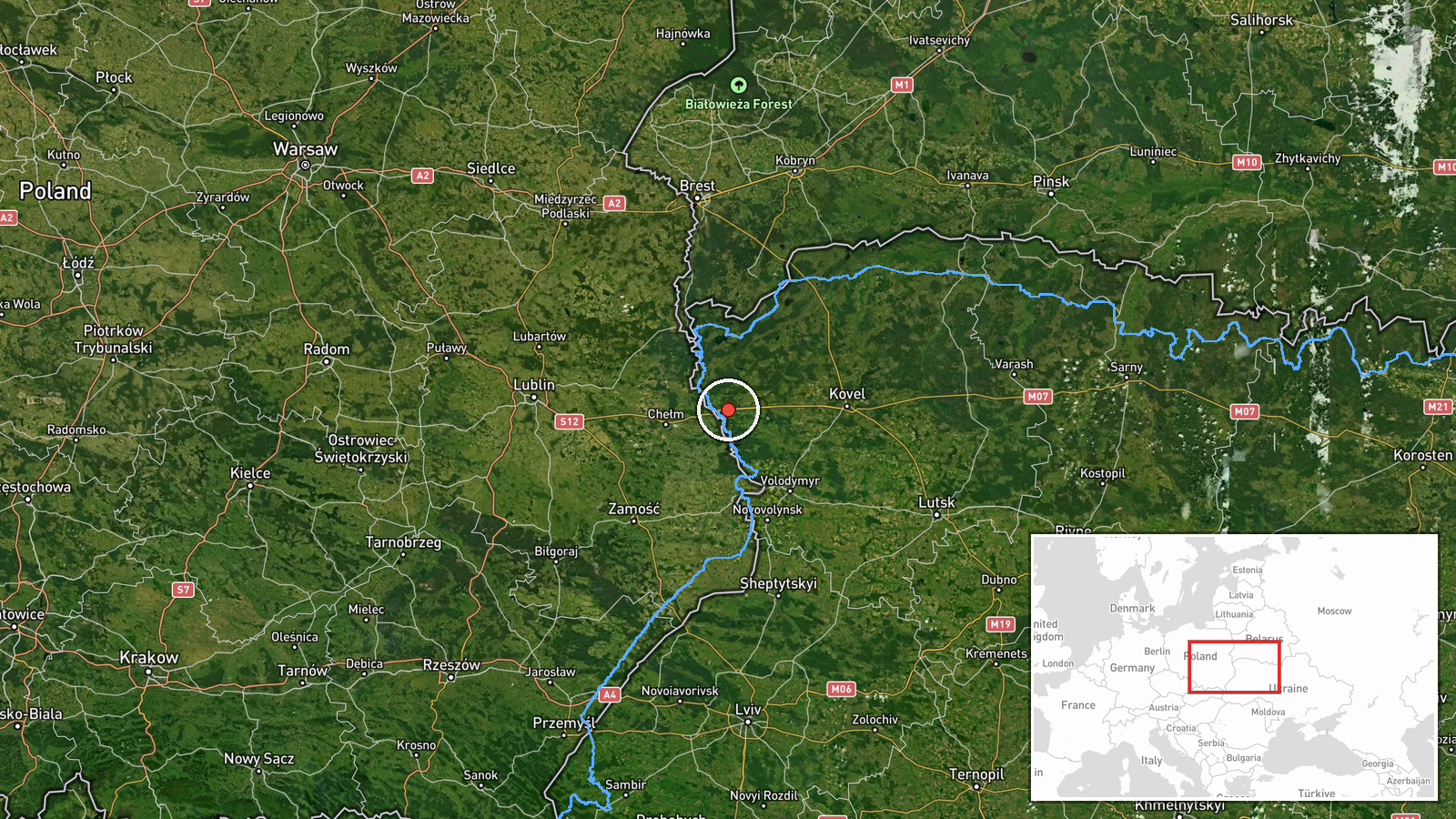 Yahodyn railway station, Volyn Oblast, Ukraine — Drone Transit location map