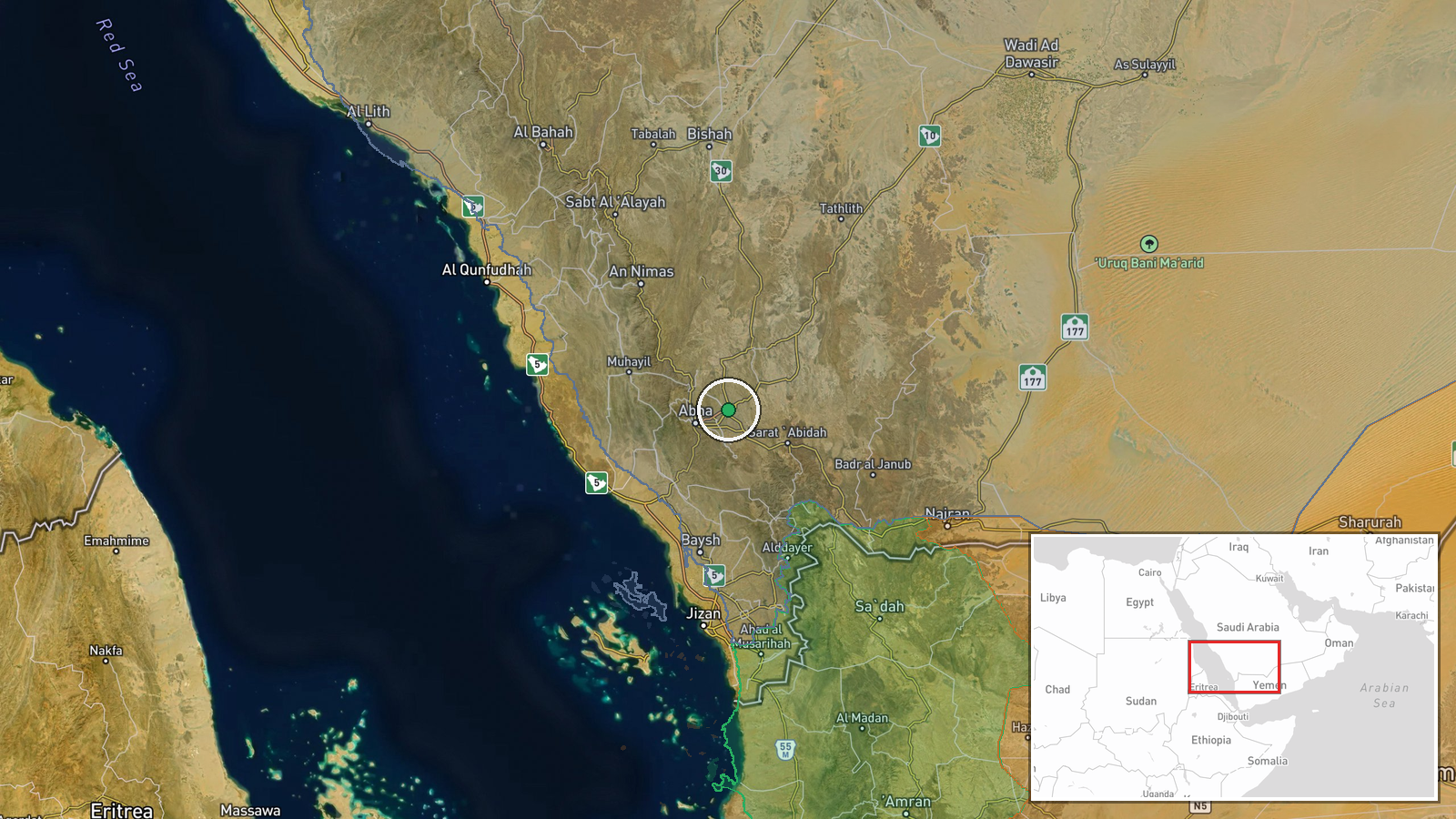 Khamis Mushait, Asir Province, Saudi Arabia — UAS Strike location map