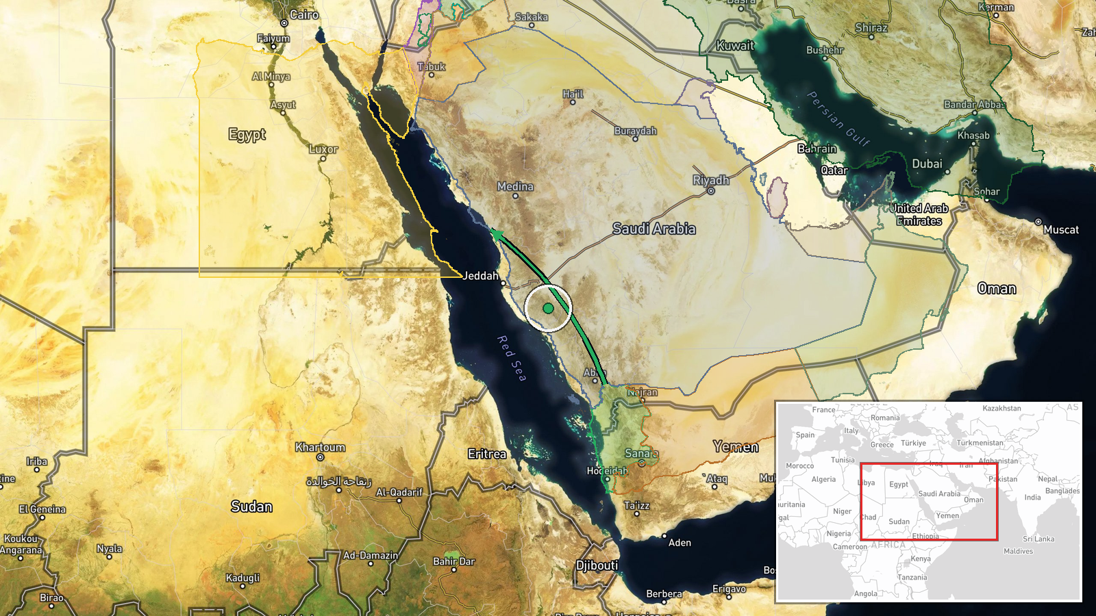 Yanbu Industrial City, Al Madinah Region, Saudi Arabia — Ballistic Missile location map